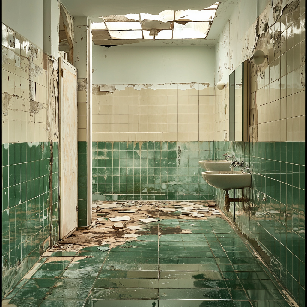 commercial bathroom in need of disaster restoration in Seattle