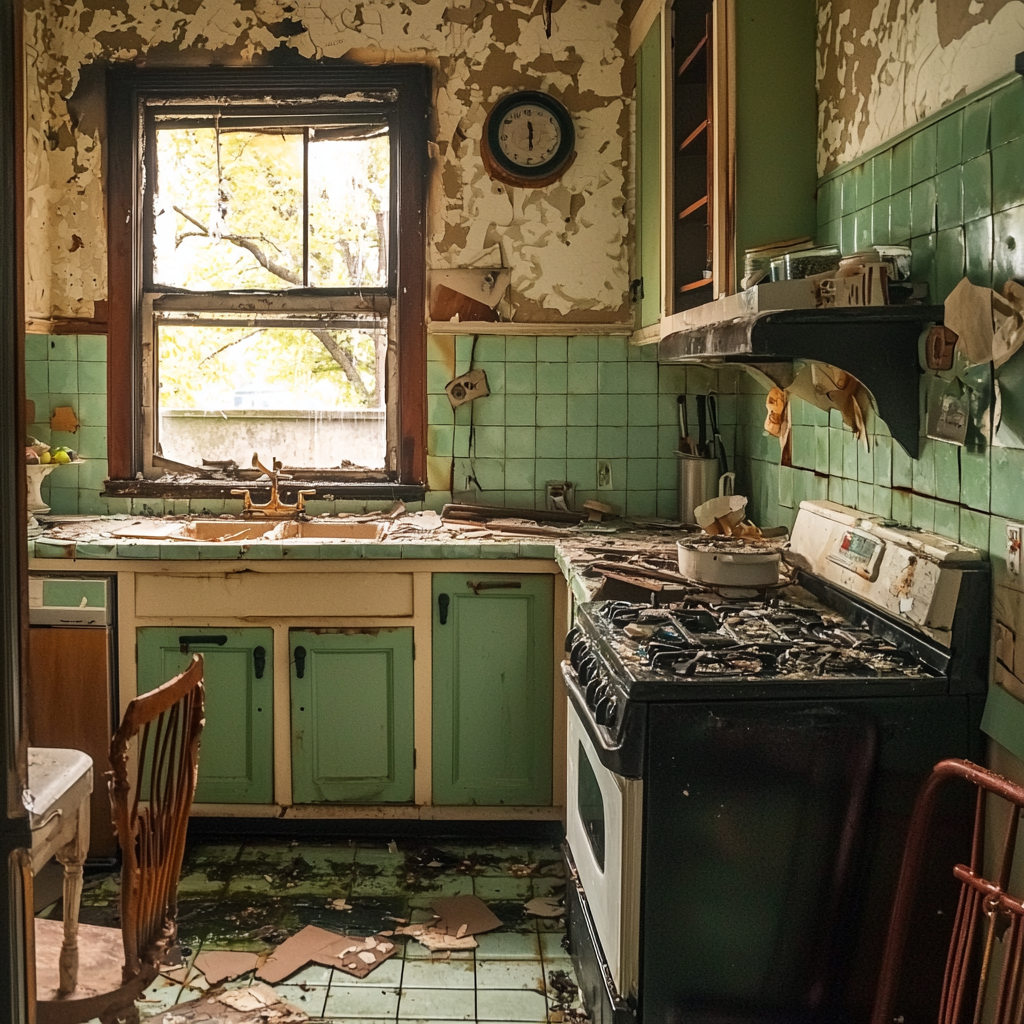 Seattle kitchen after fire damage in need of restoration